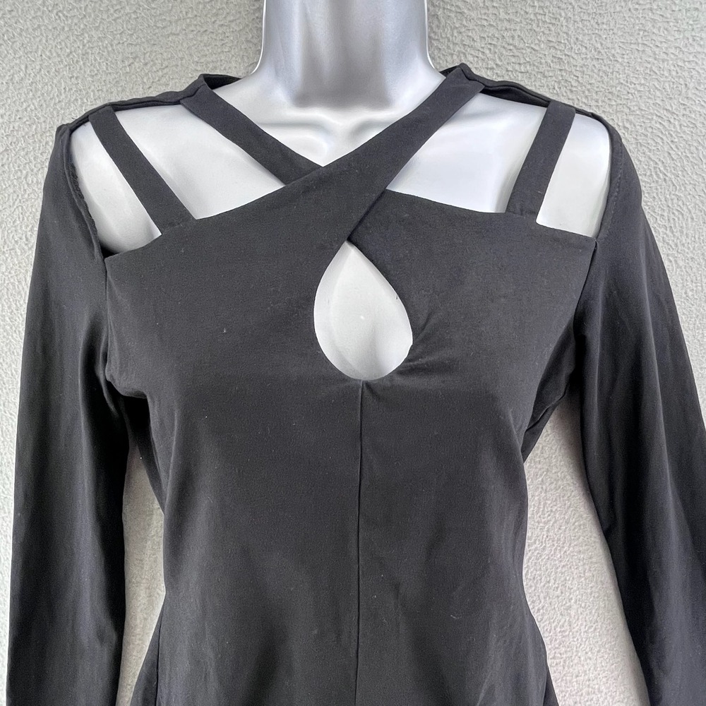 Boston Proper Women Top Black Cotton Spandex Small Strappy Edgy 2847520‎